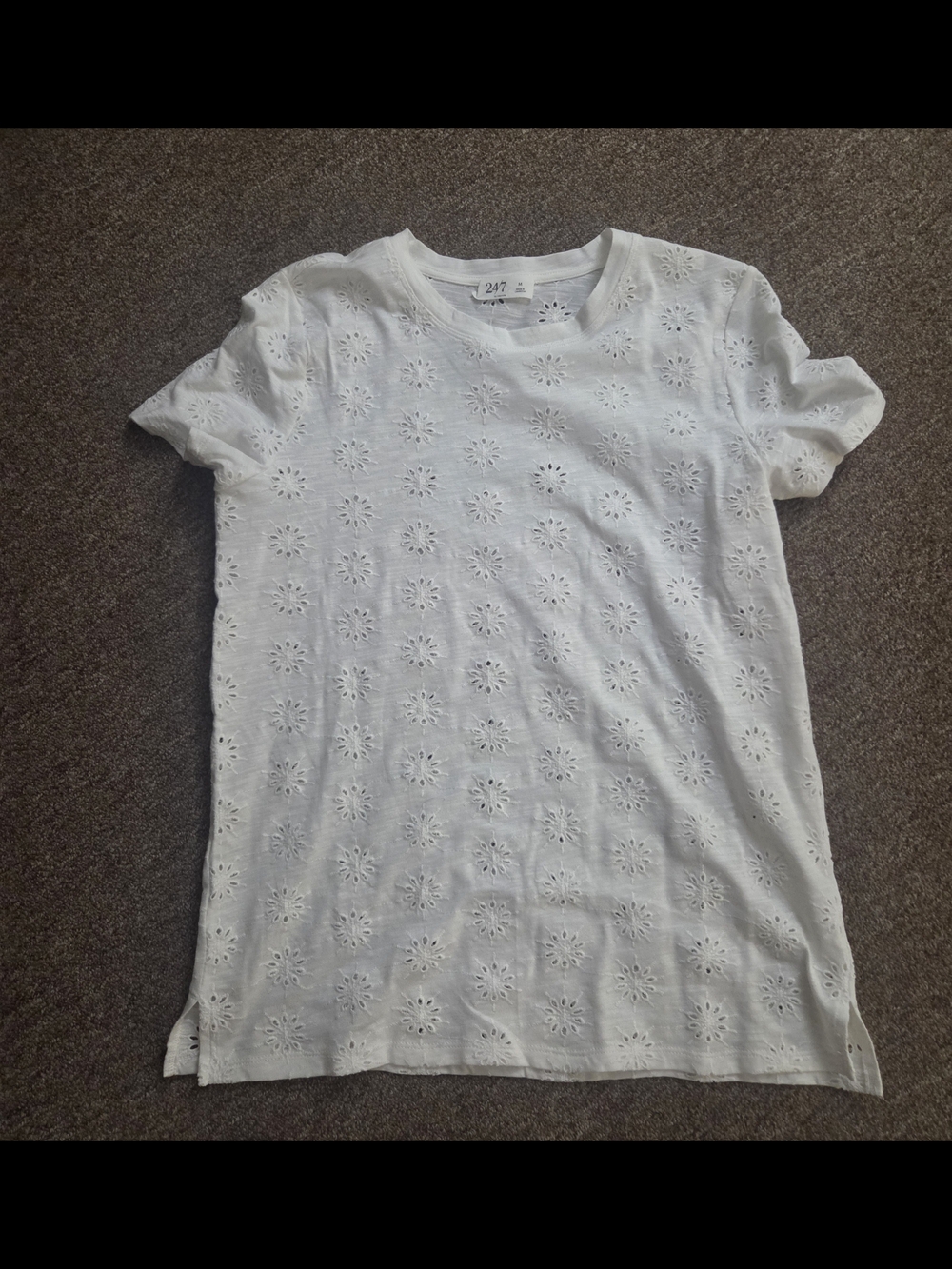 Zara White Eyelet Short Sleeve Tee